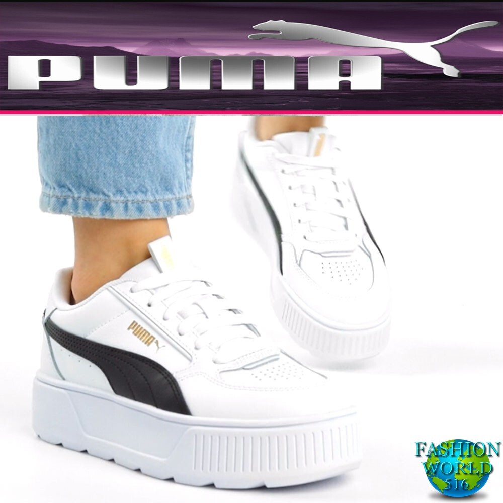 PUMA Women's Karmen Rebelle White/Black Platform Sneakers Size 8.5