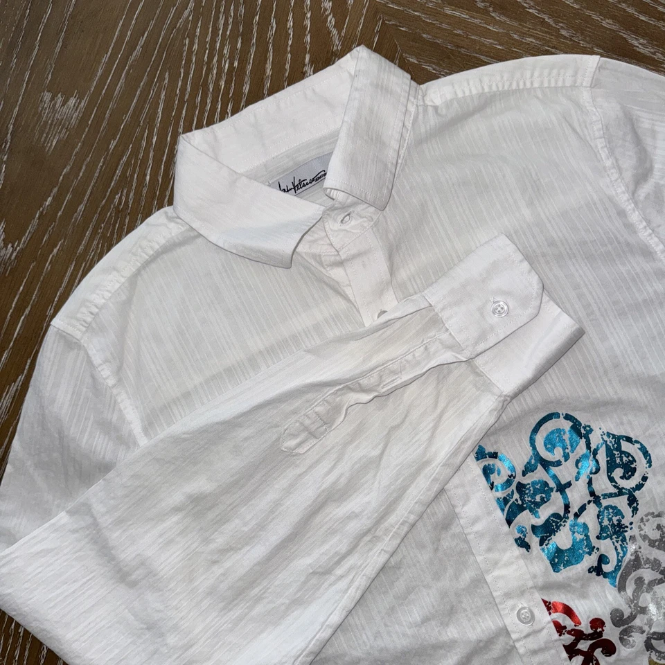 Camisa Andrés Velasco GRANDE BLANCA con DISEÑO METÁLICO Para Hombre Botón Algodón EXCELENTE Foto 3 de 4