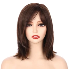 OneDor 14" Straight Short Bob Wig Synthetic Full Hair Wigs with Bangs (RL5/27)