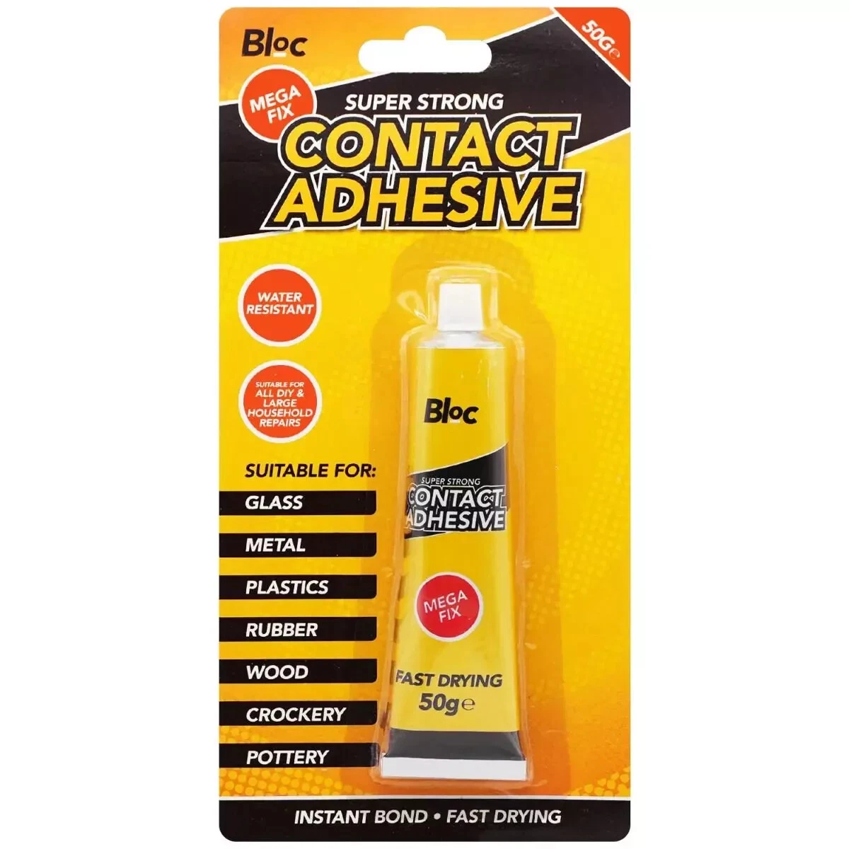 BLOC SUPER STRONG WATER RESISTANT FAST INSTANT BOND CONTACT ADHESIVE GLUE 50g PL