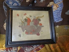 Vintage Folk Art Applique Still Life After Theorem Style Decor OOAK Framed Neat