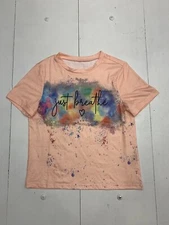 Shein Womens Orange Paint Splatter Graphic Short Sleeve Shirt Size Small