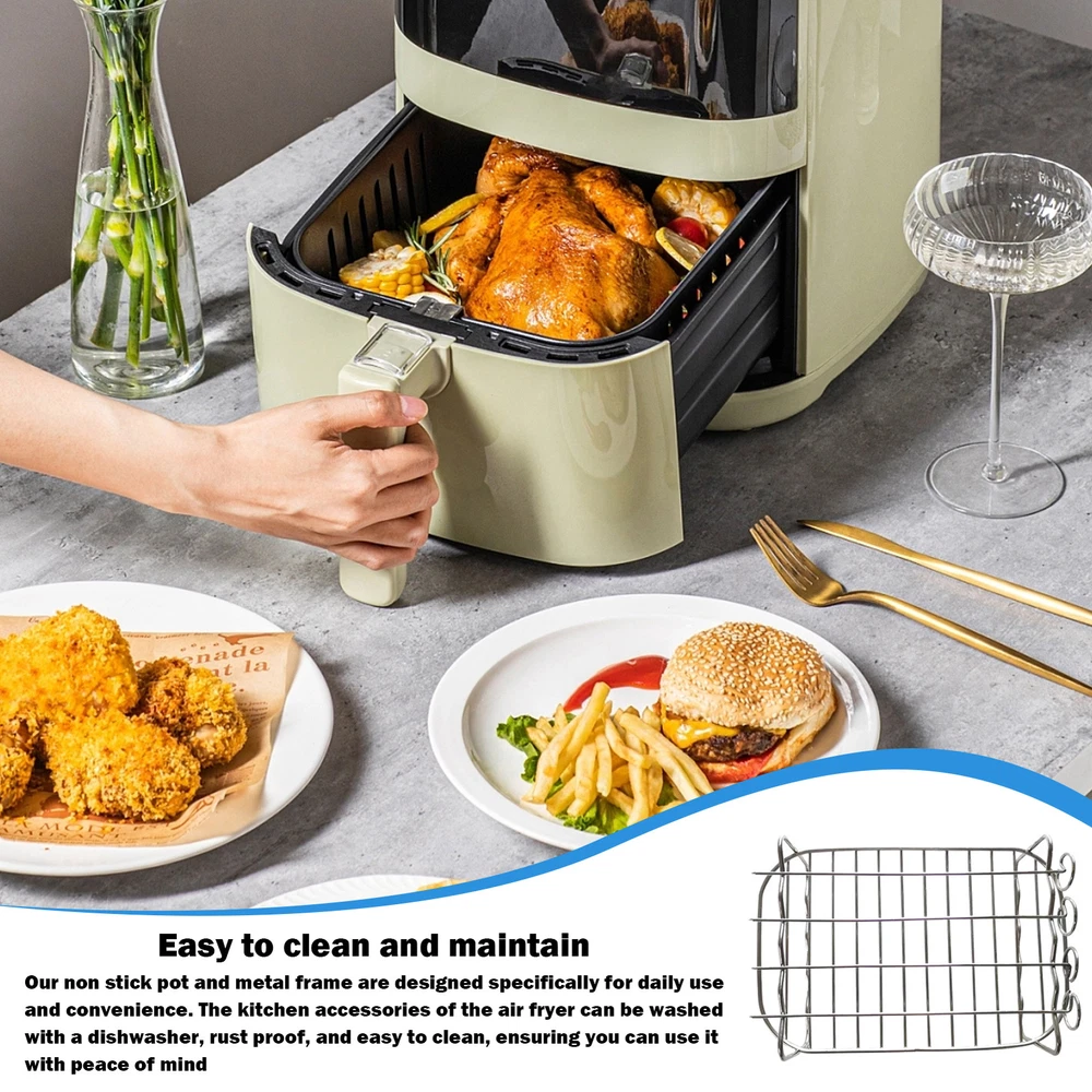 Air Fryer Rack Stainless Steel Double Basket Grill Sticks Accessories For Ninja
