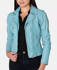 Women's Turquoise 100 Genuine Leather Jacket Lambskin Handmade Motorcycle Bike