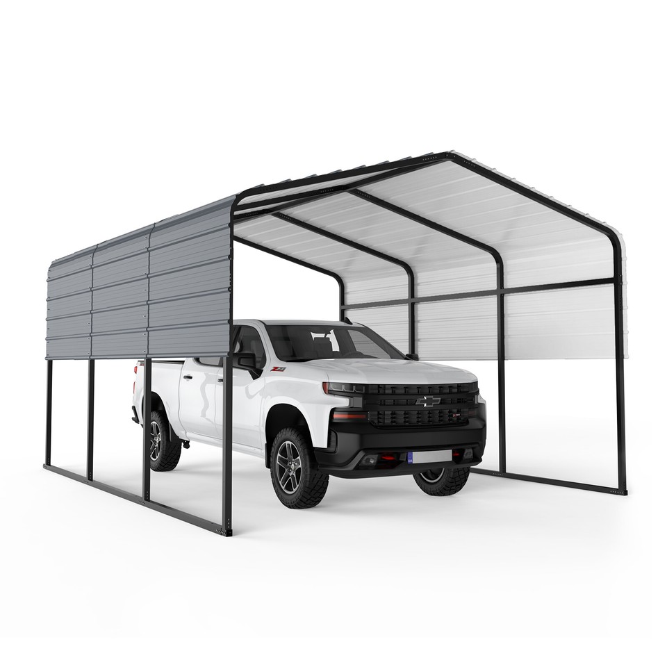Outdoor Carport Canopy Garage Shelter with Sidewall Panel, Storage Shed