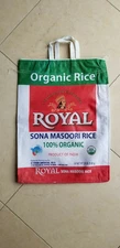 Royal Organic Sona Massori Rice Empty Zipper Bag w/ Handles India 19.5" x 14.5"