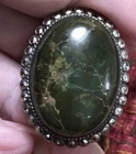 ANTIQUE EDWARDIAN STERLING SILVER RING GREEN JASPER CUT STEEL (MARCASITES)HALO 7