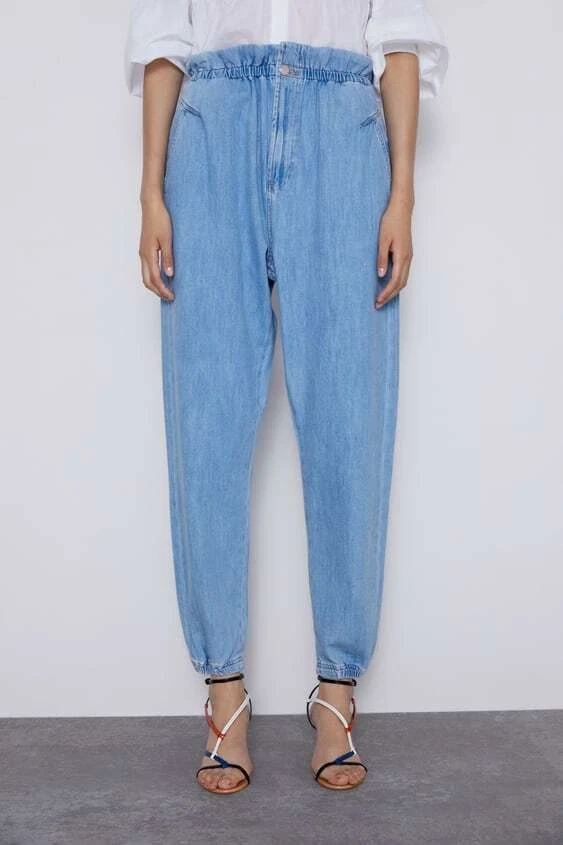 ZARA Baggy High Waisted Light Blue Denim Jeans 2