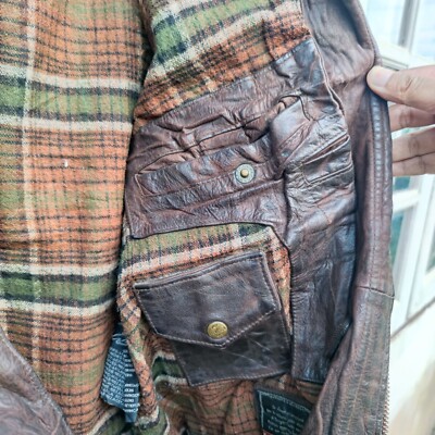 Vintage Chevignon Calfskin Leather Plaid Tartan lined Jacket