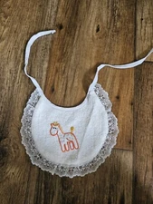 VINTAGE CABBAGE PATCH KIDS COLECO DOLL WHITE BIB LACE TRIM ORANGE GIRAFFE ANIMAL