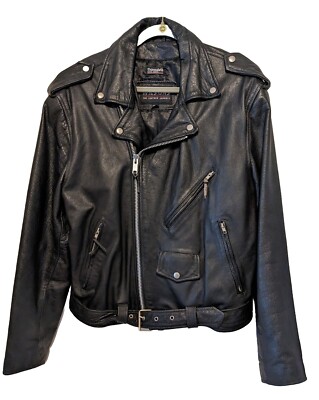Vintage Wilsons Black Heavy Thick Leather Motorcycle Biker Jacket