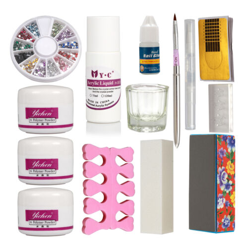 DIY Basic Acrylic Nail Art Tips Kit Liquid Powder Glue Guides Dappen Set Tools - Picture 1 of 10