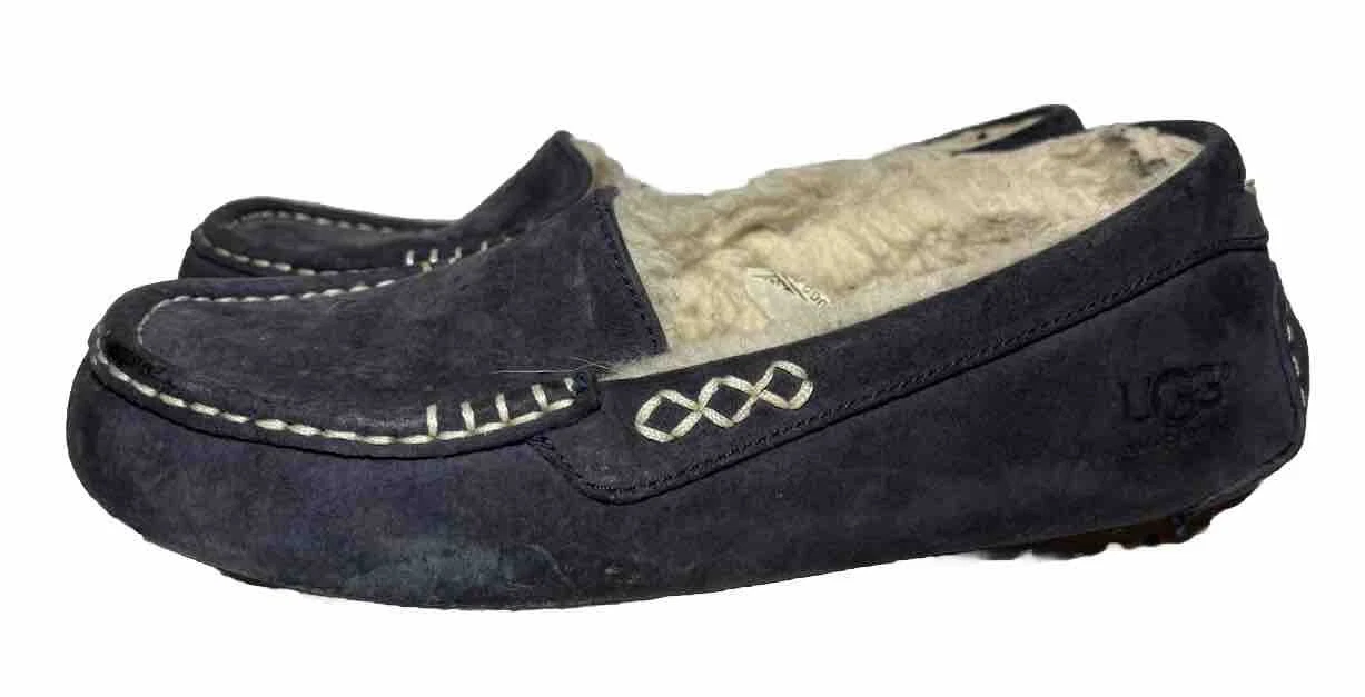 Scarpe ciabatte mocassino UGG Australia Ansley donna taglia 5 pelle blu montone