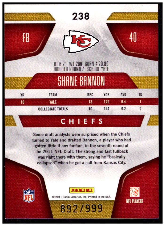 2011 Panini Certified #238 Shane Bannon #/999 - Image 2 of 2