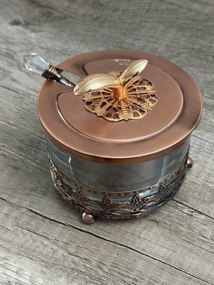 Rose Gold Tone Sugar Dish Elegant Glass with Spoon Eastern European Style