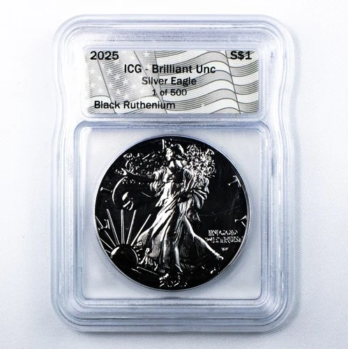 2025 $1 Silver Eagle Black Ruthenium 1 of Only 500  Brilliant Uncirculated ICG