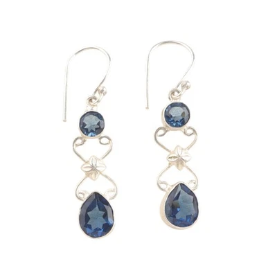925 Plata Esterlina Londres Topacio Azul Piedra Cumpleaños Pendientes Colgantes - Imagen 1 de 2