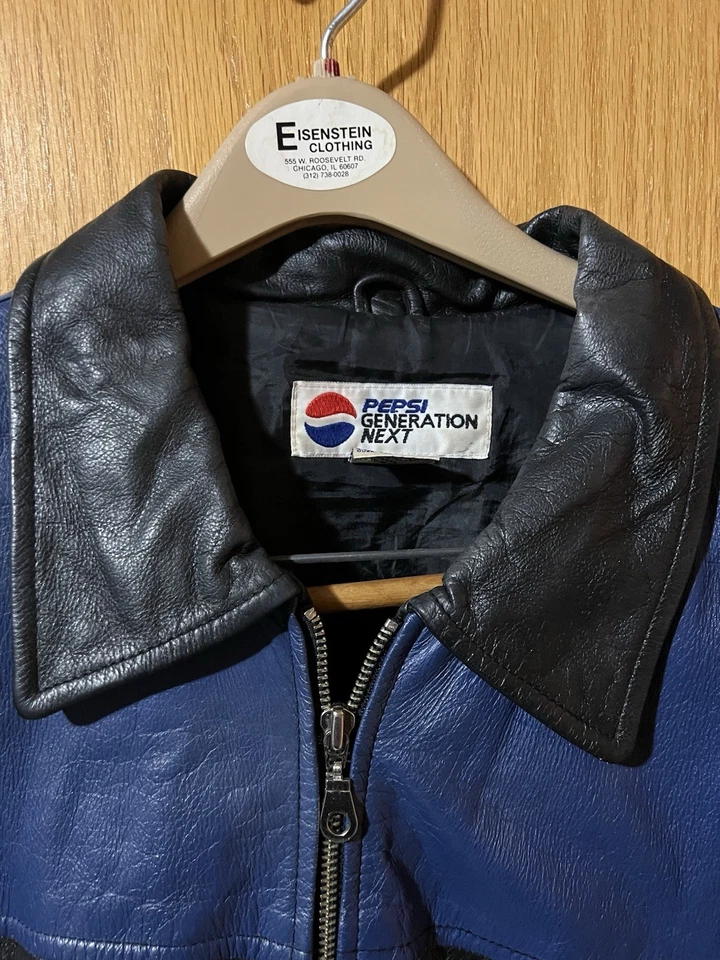 Chaqueta de cuero a rayas negras Pepsi Cola talla XL Foto 3 de 4