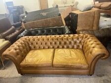Chesterfield Tan Real Leather 3/4 Seater Sofa