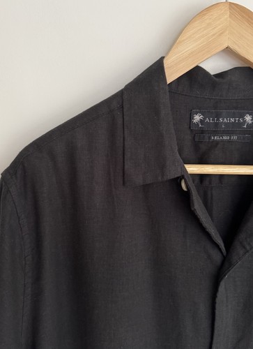 Allsaints “Canal” Short Sleeve Shirt Ramskull Linen Blend Black Large/ relaxed - Picture 4 of 11