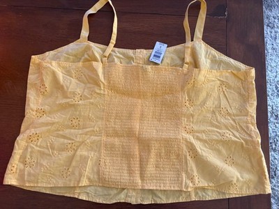 NWT Torrid Cotton Eyelet Smocked Back Cami Yellow Yarrow Tank Top Size 6 (6X)