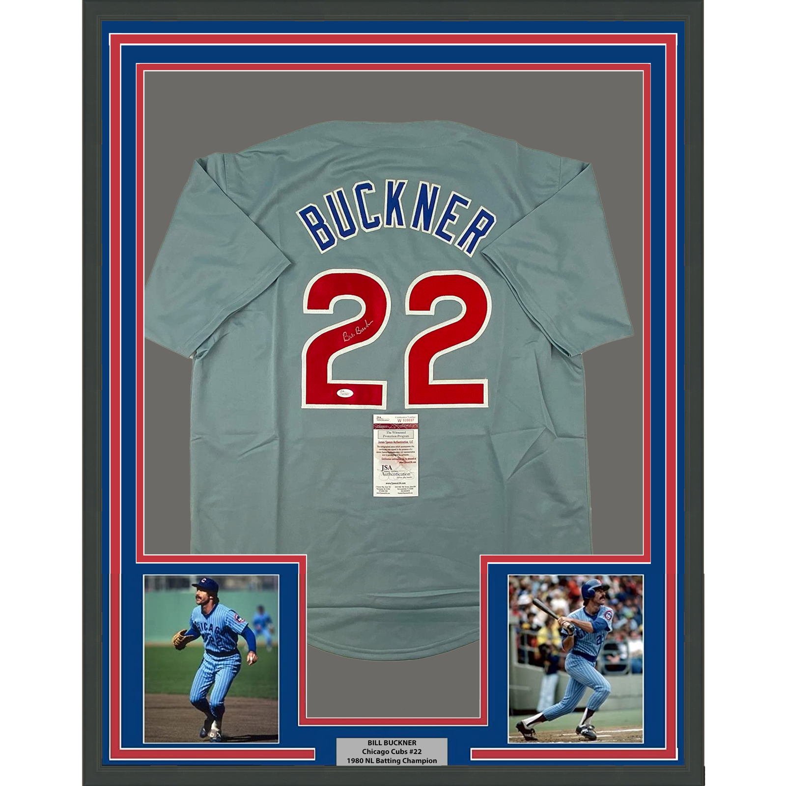 Bill Buckner Autographed Signed Chicago Cubs Framed / 33x42 Chicago Grey Jersey JSA COA 