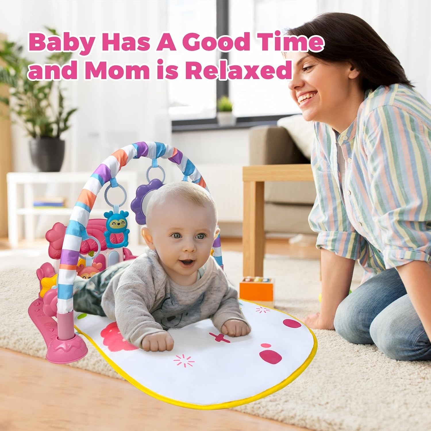 Baby Playmat Kick & Play Piano Gym with Musical and Sensory Toys for Newborn to