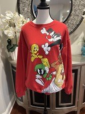 Looney Tunes Unisex Red Pullover Sweatshirt L 11-13 Tweety Sylvester Taz
