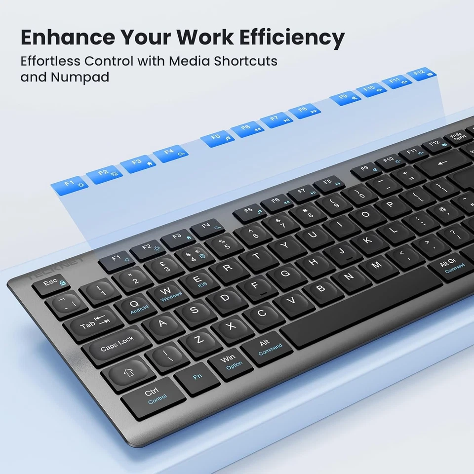 TECKNET Wireless Keyboard and Mouse Combo Rechargeable Ultra Thin Full-Size - Image 3 of 4
