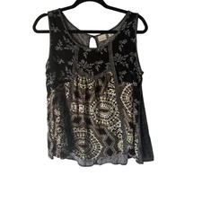Westbound Womens XL Tank Top Black White Brown Bohemian Whimsigoth Grunge