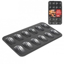 Mini Madeleines Cake Pan Non Stick 12 Shell Mould Tray Oven Bake Black 39x22cm