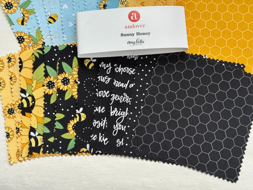 Patchworkstoff Charm Pack „Sunny Honey“ – 42 Baumwollstoffe 12,5x12,5 cm Bienen - Bild 4 von 4