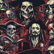 Red and black Skull Printed Cotton Fabric By The Yard