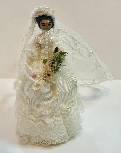 RARE ANTIQUE Seed Head Miniature Dolls Fancy Dresses Hats WS 2.5" 1920-50s - Picture 18 of 26