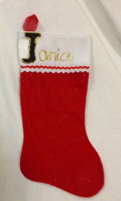 Red & White Christmas Stocking Felt Basic Holiday Gift Holder Glitter Janice