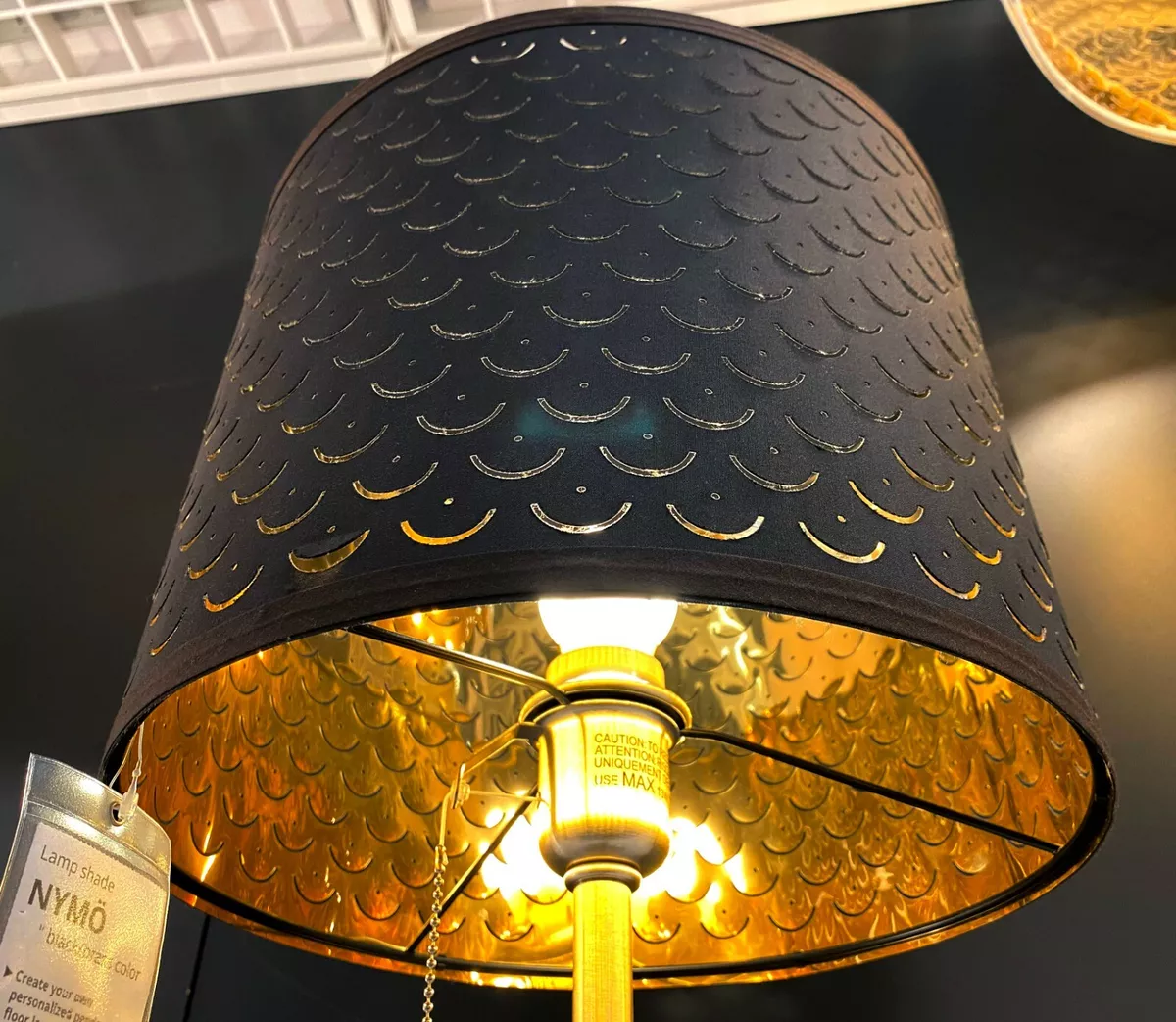 Ikea NYM NYMO Medium Floor Table Lamp Shade Perforated Black Brass 13