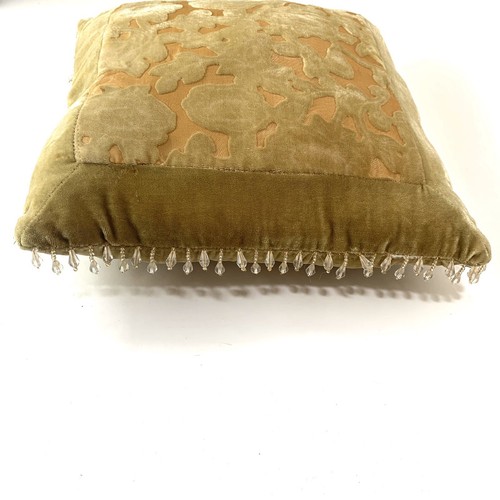 Vtg Green Velvet Throw Pillow Beaded Tassels Boho Decor Boudoir Bedding 13” - Picture 6 of 12