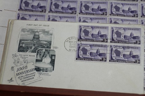 Scott # 957 FULL SHEET 50 1948 STAMPS 0.3 CT Wisconsin Statehood & FDIC Stamps - Picture 11 of 11