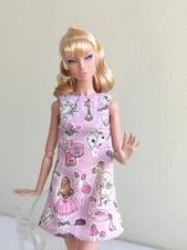 Pink 'Alise In Wonderland' printed dress for Poppy Parker, Nu face by Olgaomi