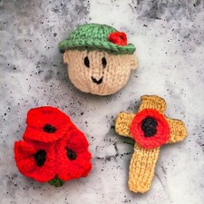 KNITTING PATTERN - Memorial Remembrance Day badges / brooches - soldier, poppy