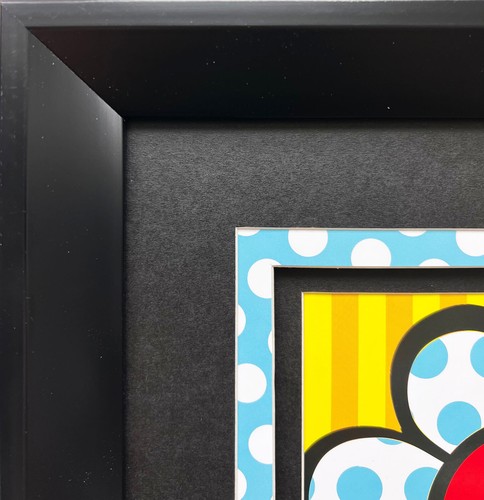 Romero Britto FRAMED "Flower Power" BLACK Frame BLUE Polka Dot CUSTOM Matted Art - Picture 4 of 6