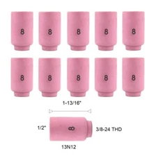 TIG Ceramic Cup 13N12 #8 Welding ALUMINA Nozzle 1/2" Fits TIG 9, 20, 25 Qty 10