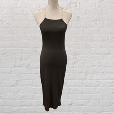 Cider Black Midi Dress with White Lining and Faux Pearl Straps Size Medium