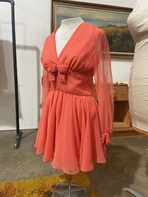 salmon cocktail dress Priscilla of Boston sz 6 Salmon Pink Cocktail Party Ruffle Dress Cotton