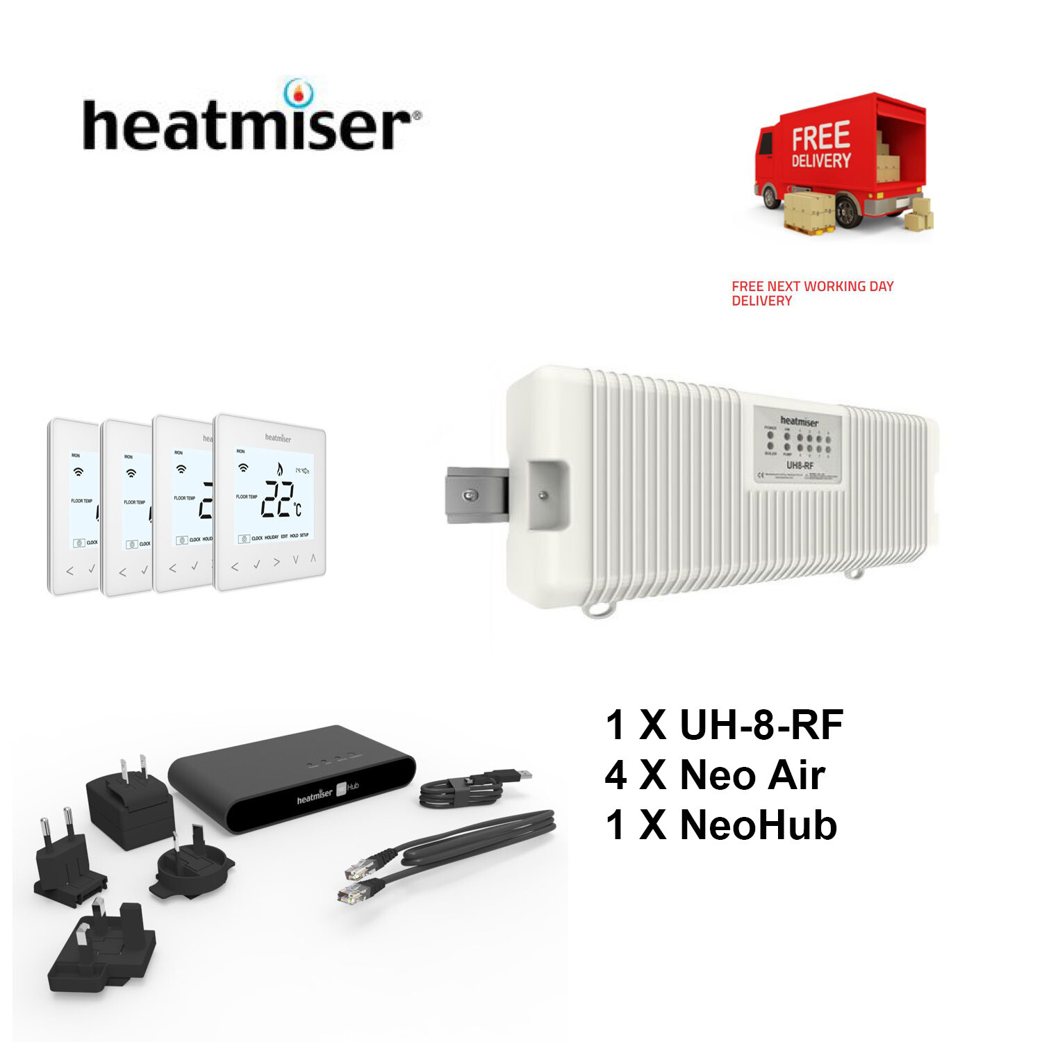 UFH Heatmiser UH8 RF 8 Zone Wireless Wiring + NeoAir Thermostat ...