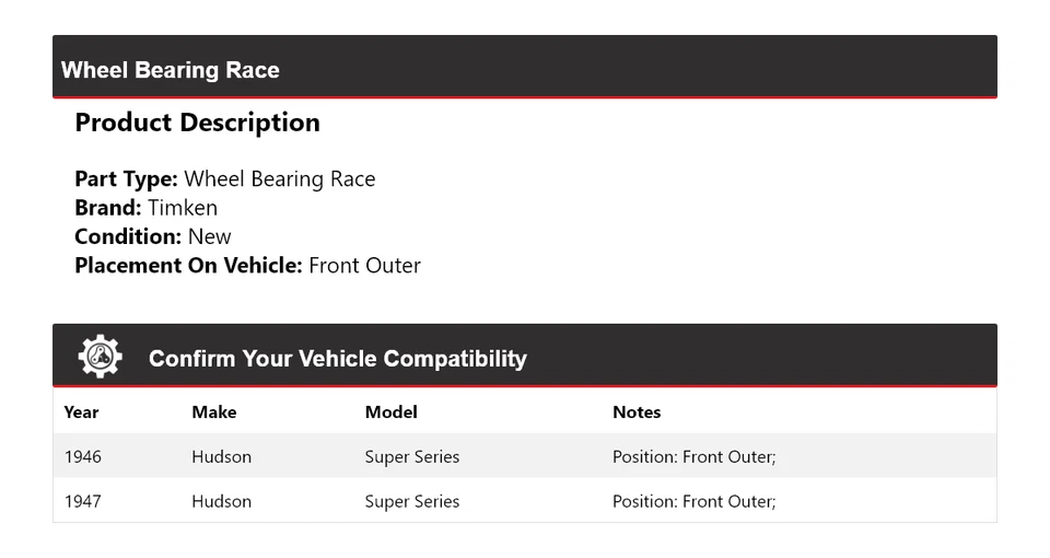Cojinete de rueda delantero exterior Timken para 1946-1947 Hudson Super Series Foto 2 de 4