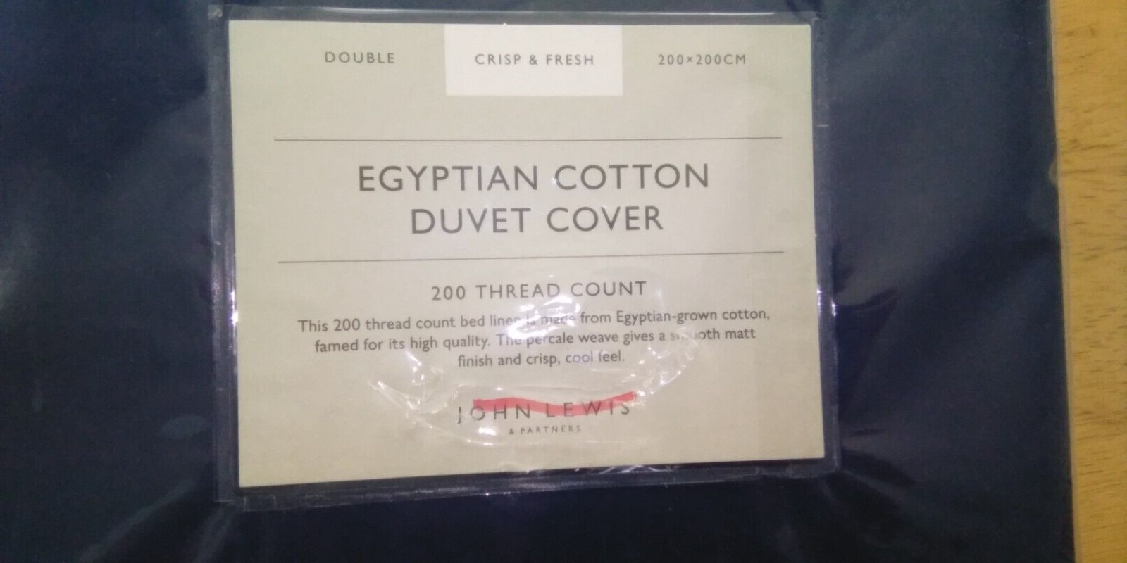 John Lewis Egyptian Cotton Double Duvet Cover Navy 200 TC New £55 COVER