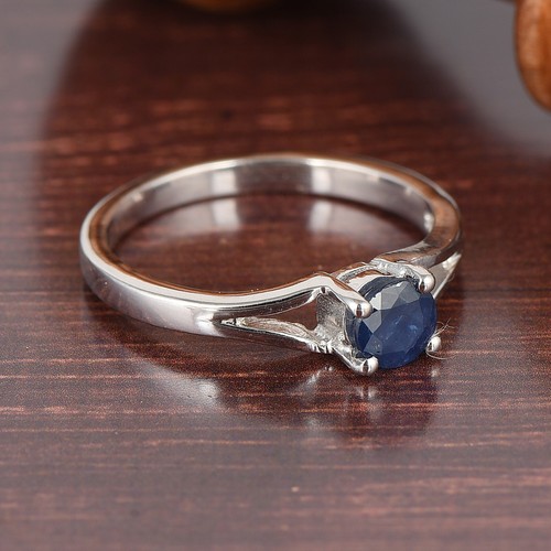 Natural Blue Sapphire 5mm Round Gemstone Minimalist Ring in 925 Sterling silver - Picture 5 of 9