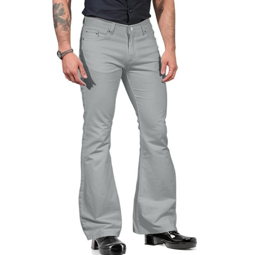 Men's Stretch Bell Bottoms Relaxed Fit Comfort Flared Leg Pocket Suit Trousers - Picture 34 of 54