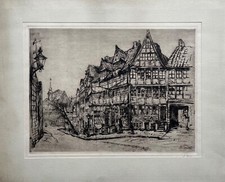 Etching Amelie Ruths 1871 - 1956 Hamburg Half-Timbered Houses Old Town